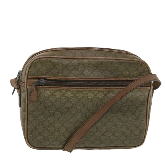 CELINE Macadam Canvas Shoulder Bag PVC Leather Beige - Picture 2 of 16